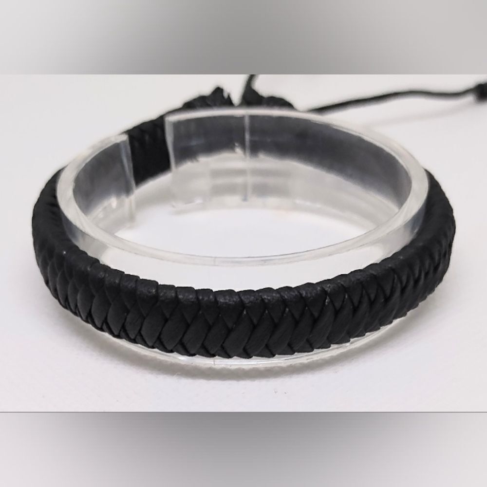 Men's bracelet‎ leather braided black new e54